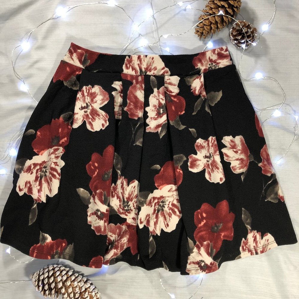 Black Floral Skater Skirt